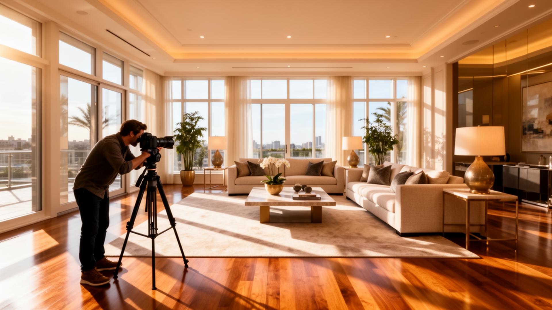 Bright interior scene viewed through a camera